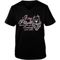 Load image into Gallery viewer, Designs by MyUtopia Shout Out:If My Pitbull Doesn&#39;t Like You I Probably Won&#39;t Either Ladies V Neck Tee,Black / S,Ladies T-Shirts
