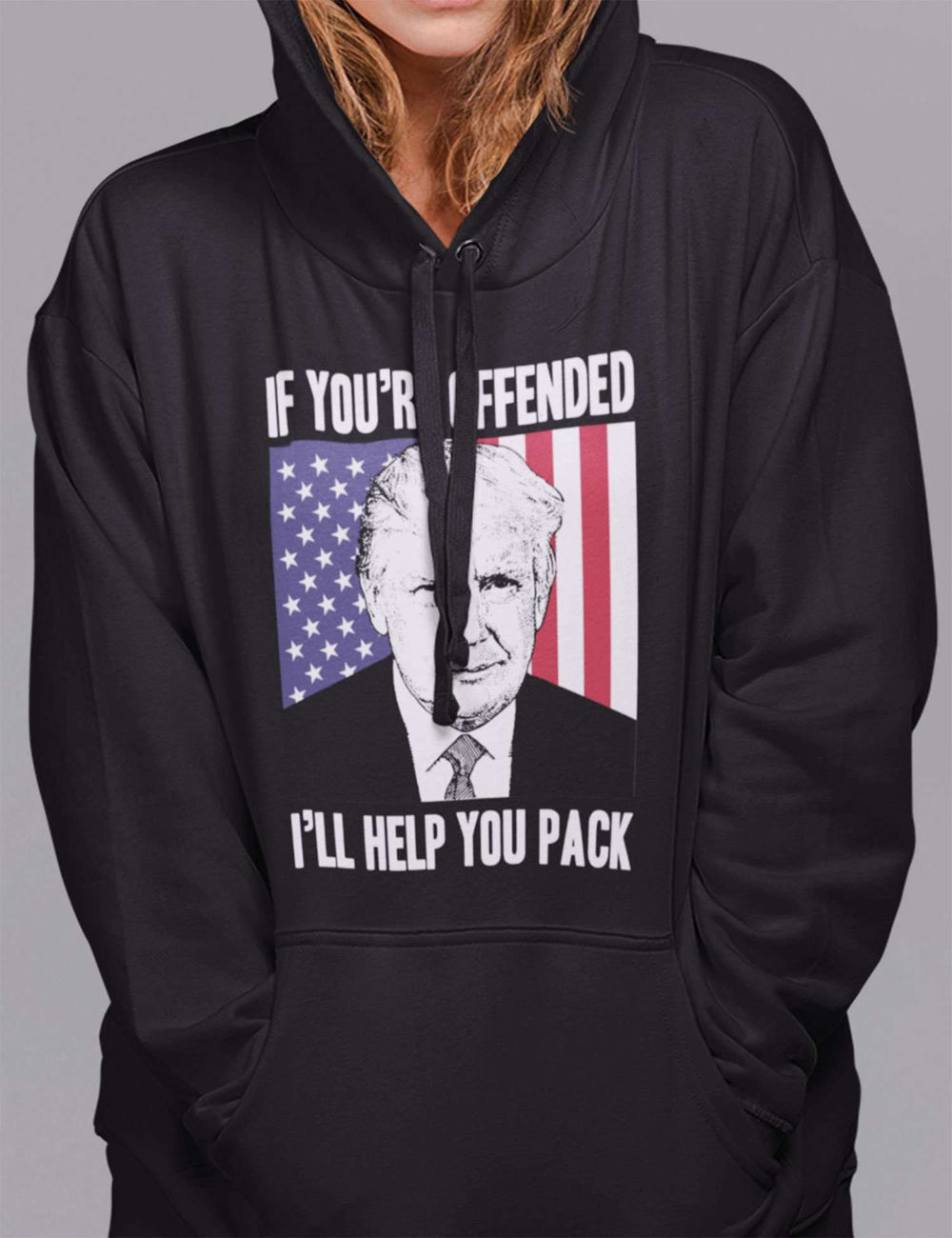 Designs by MyUtopia Shout Out:If You're Offended Trump Political Humor Core Fleece Pullover Hoodie