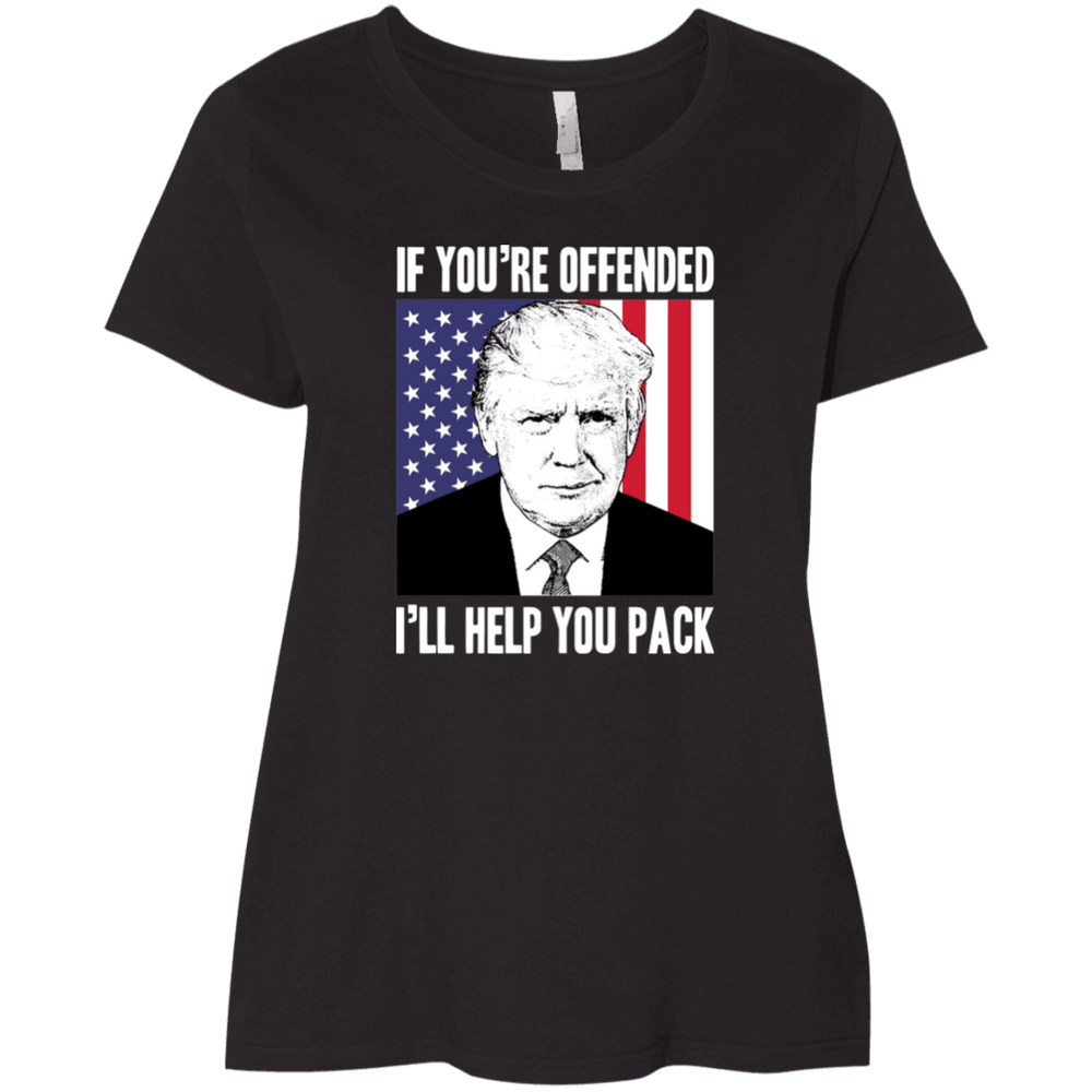 Designs by MyUtopia Shout Out:If You're Offended Trump Will Help You Pack Ladies' Curvy T-Shirt,Black / Plus 1X,Ladies T-Shirts
