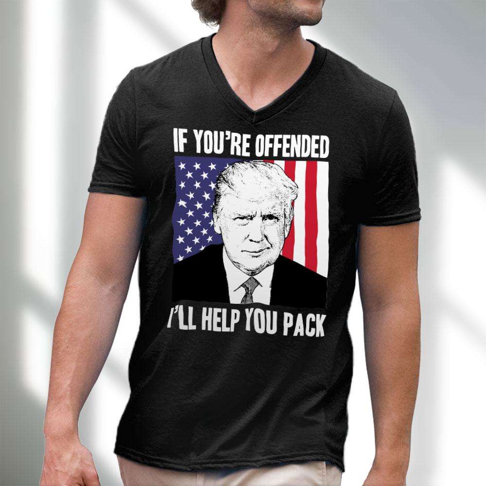 Designs by MyUtopia Shout Out:If You're Offended Trump Will Help You Pack Men's Printed V-Neck T-Shirt