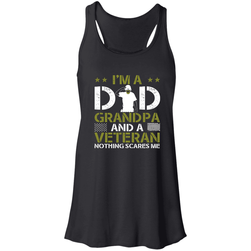 Designs by MyUtopia Shout Out:I'm a Dad, Grandpa and a Veteran Nothing Scares Me Flowy Racerback Tank,X-Small / Black,Tank Tops