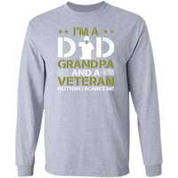 Load image into Gallery viewer, Designs by MyUtopia Shout Out:I&#39;m a Dad, Grandpa and a Veteran Nothing Scares Me Long Sleeve Ultra Cotton T-Shirt,Sport Grey / S,Long Sleeve T-Shirts
