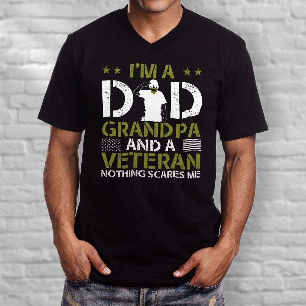 Designs by MyUtopia Shout Out:I'm a Dad, Grandpa and a Veteran Nothing Scares Me Men's Printed V-Neck T-Shirt