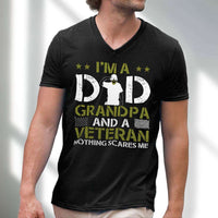Load image into Gallery viewer, Designs by MyUtopia Shout Out:I&#39;m a Dad, Grandpa and a Veteran Nothing Scares Me Men&#39;s Printed V-Neck T-Shirt
