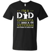 Load image into Gallery viewer, Designs by MyUtopia Shout Out:I&#39;m a Dad, Grandpa and a Veteran Nothing Scares Me Men&#39;s Printed V-Neck T-Shirt,S / Black,Adult Unisex Vneck Tee

