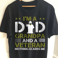Load image into Gallery viewer, Designs by MyUtopia Shout Out:I&#39;m a Dad, Grandpa and a Veteran Nothing Scares Me Unisex Cotton Short Sleeve T-Shirt,S / Black,Adult Unisex T-Shirt
