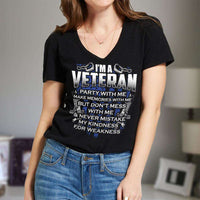 Load image into Gallery viewer, Designs by MyUtopia Shout Out:I&#39;m A Veteran Don&#39;t Mess With Me Ladies&#39; V-Neck T-Shirt
