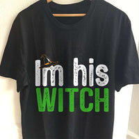 Load image into Gallery viewer, Designs by MyUtopia Shout Out:I&#39;m His Witch Adult Unisex Cotton Short Sleeve T-Shirt,S / Black,Adult Unisex T-Shirt
