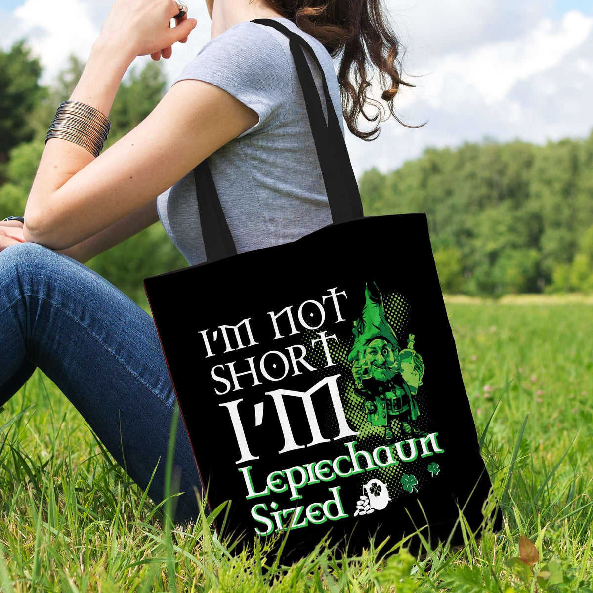 Designs by MyUtopia Shout Out:I'm Not Short, I'm Leprechaun Sized Fabric Totebag Reusable Shopping Tote