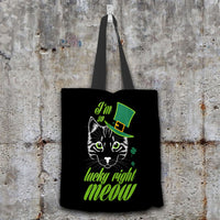 Load image into Gallery viewer, Designs by MyUtopia Shout Out:I&#39;m So Lucky Right Meow Fabric Totebag Reusable Shopping Tote,Black,Reusable Fabric Shopping Tote Bag

