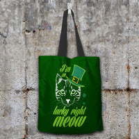 Load image into Gallery viewer, Designs by MyUtopia Shout Out:I&#39;m So Lucky Right Meow Fabric Totebag Reusable Shopping Tote,Dark Green,Reusable Fabric Shopping Tote Bag
