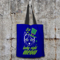 Load image into Gallery viewer, Designs by MyUtopia Shout Out:I&#39;m So Lucky Right Meow Fabric Totebag Reusable Shopping Tote,Navy,Reusable Fabric Shopping Tote Bag
