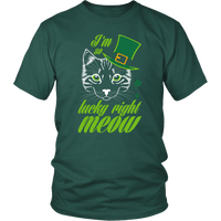 Load image into Gallery viewer, Designs by MyUtopia Shout Out:I&#39;m So Lucky Right Meow T-Shirt,Dark Green / S,Adult Unisex T-Shirt
