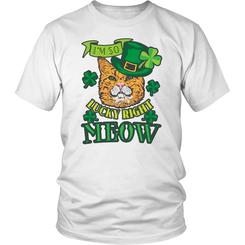 Designs by MyUtopia Shout Out:I'm So Lucky Right Meow v2 T-Shirt,S / White,Adult Unisex T-Shirt