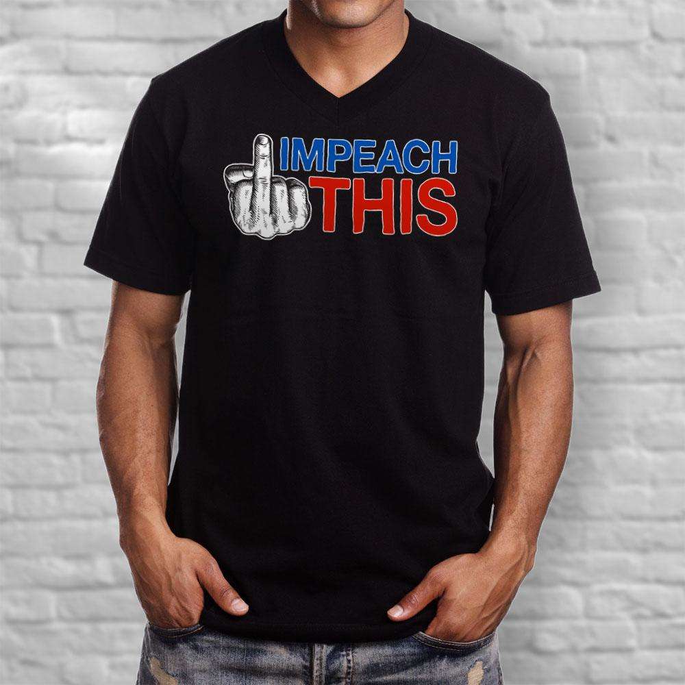 Designs by MyUtopia Shout Out:Impeach This Trump Humor Men's Printed V-Neck T-Shirt
