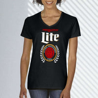 Load image into Gallery viewer, Designs by MyUtopia Shout Out:Impeachment Lite Trump A Fine President  Ladies&#39; V-Neck T-Shirt
