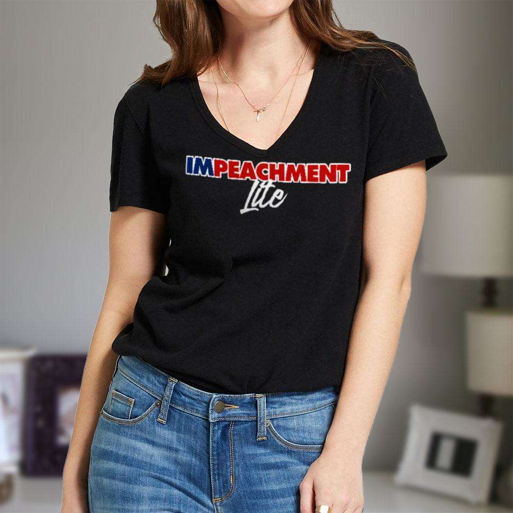 Designs by MyUtopia Shout Out:Impeachment Lite Trump Ladies' V-Neck T-Shirt