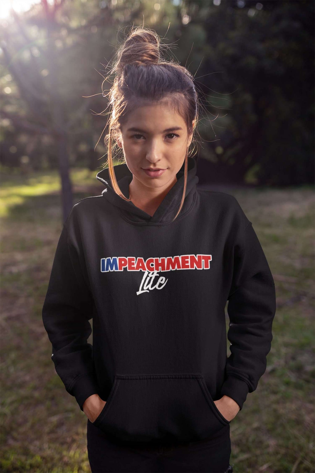 Designs by MyUtopia Shout Out:Impeachment Lite Trump Political Humor Core Fleece Pullover Hoodie