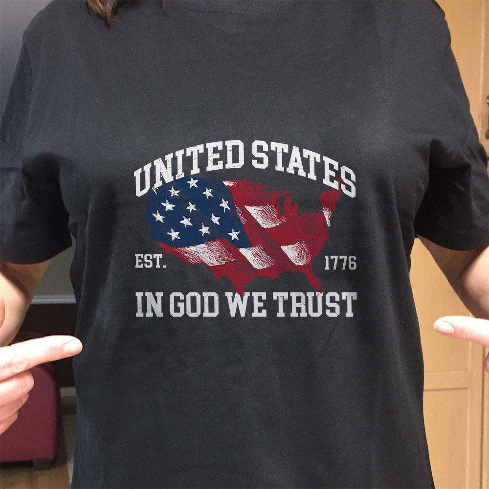 Designs by MyUtopia Shout Out:In God We Trust US Flag Map Adult Unisex T-Shirt