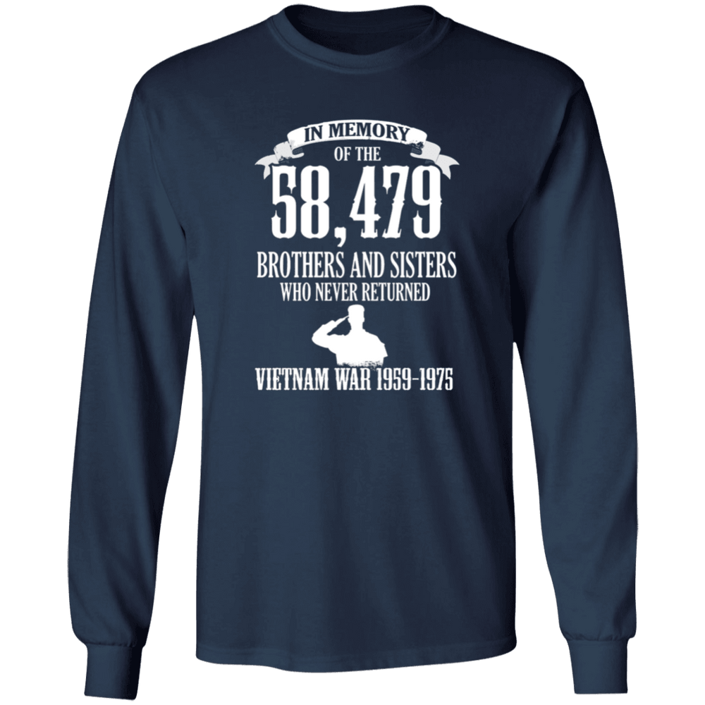 Designs by MyUtopia Shout Out:In Memory of the 58k Who Never Returned from the Vietnam War Long Sleeve Ultra Cotton T-Shirt,Navy / S,Long Sleeve T-Shirts