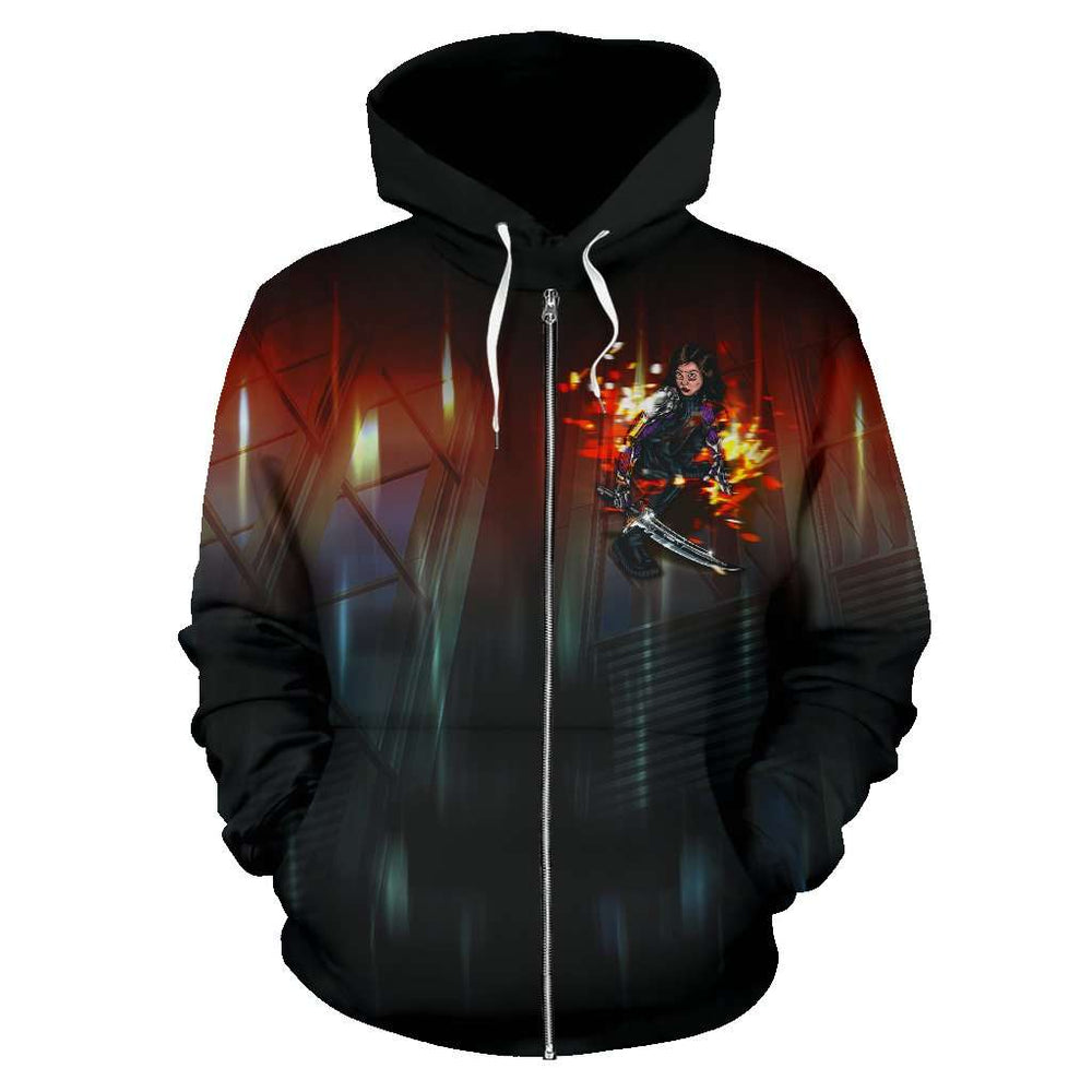 Designs by MyUtopia Shout Out:Inspired by Alita Battle Angel Fan Art Zip-Up Hoodie