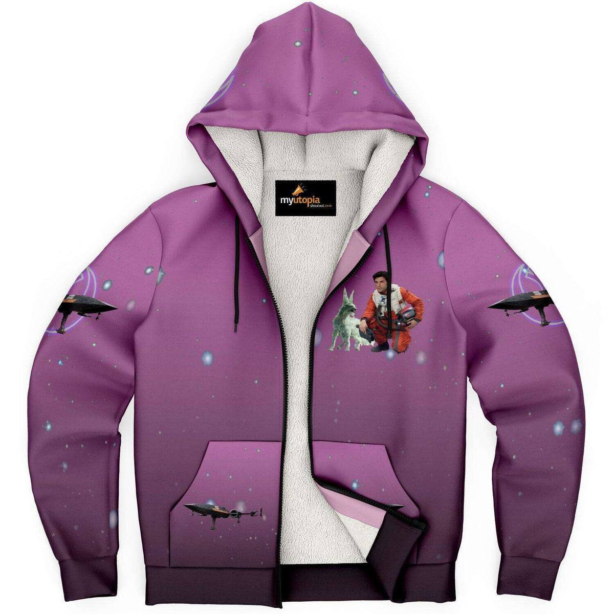 Designs by MyUtopia Shout Out:Inspired by Poe And Crystal Fox Fan Art Microfleece Zip-Up Hoodie - Pink,XS,Microfleece Ziphoodie - AOP