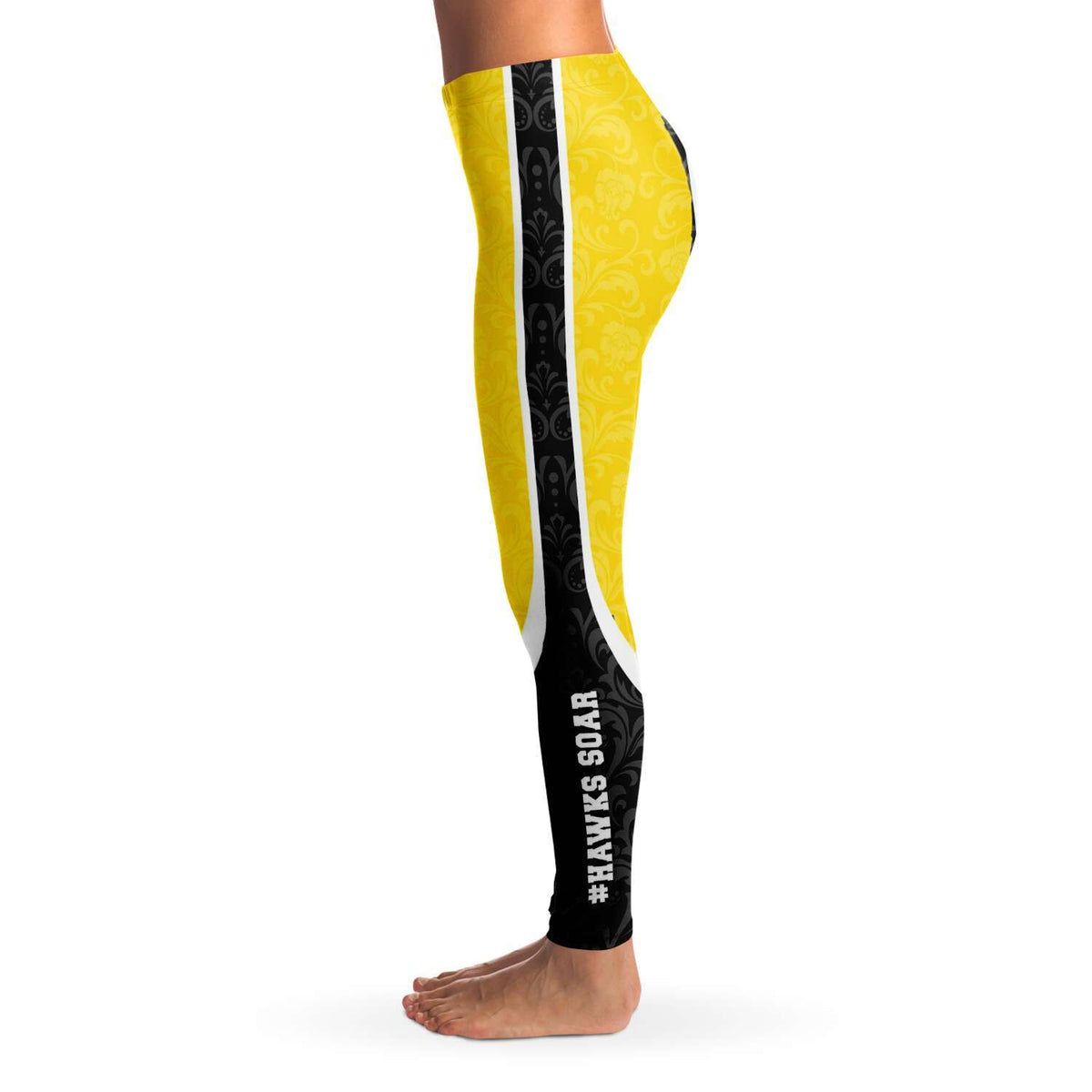 Designs by MyUtopia Shout Out:Iowa #Hawks Soar Football Fan Fashion Leggings,XS / Yellow,Leggings - AOP