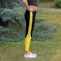 Load image into Gallery viewer, Designs by MyUtopia Shout Out:Iowa #Hawks Soar Football Fan Hawkeye Fan Art - Fashion Leggings Ladies Tights,XS (4) / Black,Leggings - AOP
