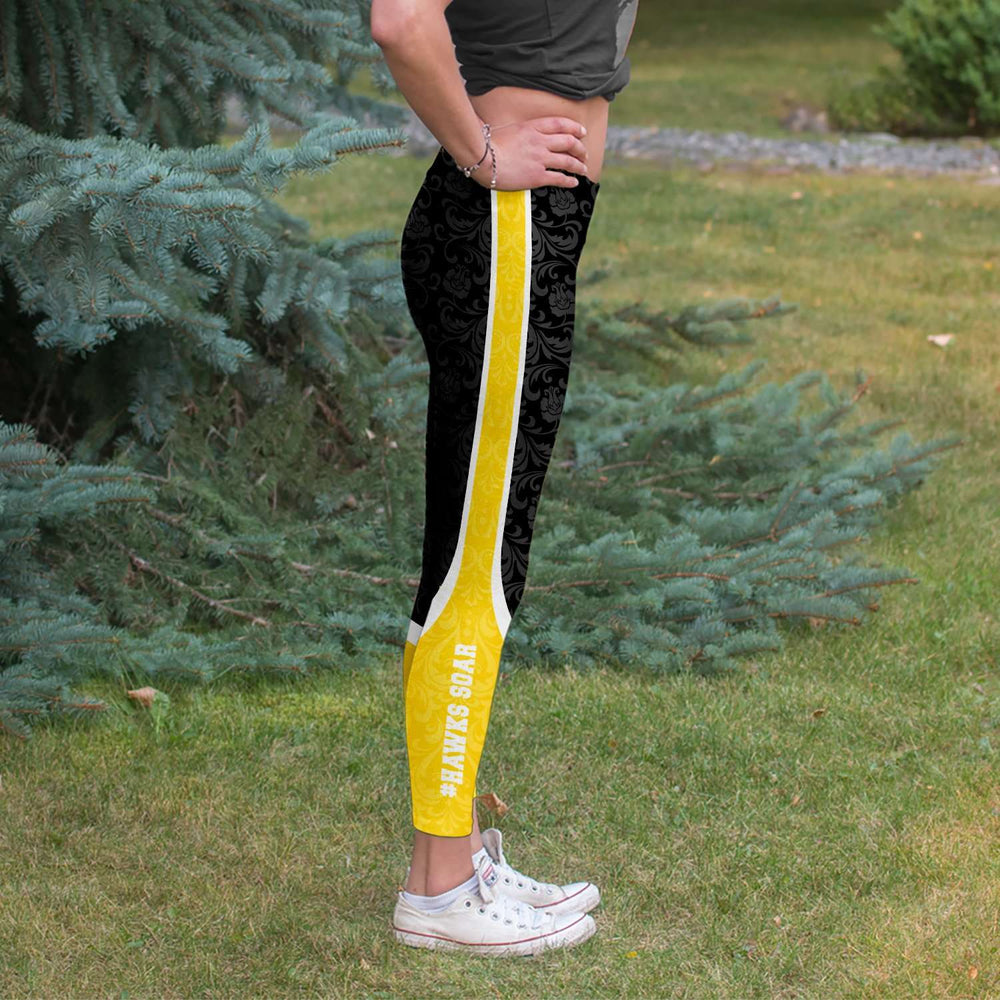 Designs by MyUtopia Shout Out:Iowa #Hawks Soar Football Fan Hawkeye Fan Art - Fashion Leggings Ladies Tights,XS (4) / Black,Leggings - AOP