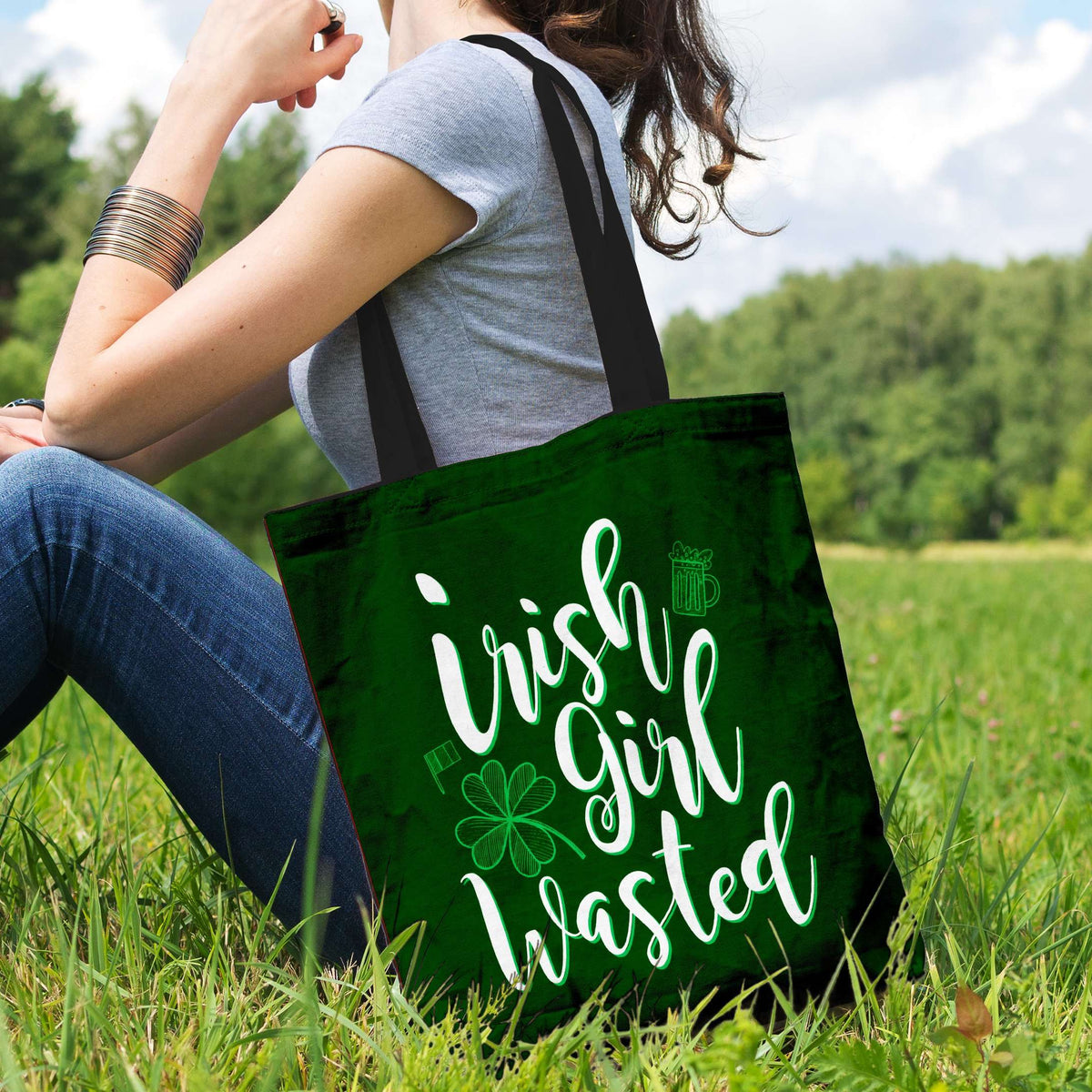 Designs by MyUtopia Shout Out:Irish Girl Wasted Fabric Totebag Reusable Shopping Tote