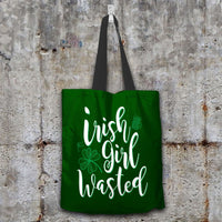 Load image into Gallery viewer, Designs by MyUtopia Shout Out:Irish Girl Wasted Fabric Totebag Reusable Shopping Tote,Dark Green,Reusable Fabric Shopping Tote Bag
