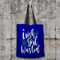 Load image into Gallery viewer, Designs by MyUtopia Shout Out:Irish Girl Wasted Fabric Totebag Reusable Shopping Tote,Navy,Reusable Fabric Shopping Tote Bag
