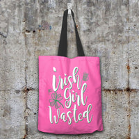Load image into Gallery viewer, Designs by MyUtopia Shout Out:Irish Girl Wasted Fabric Totebag Reusable Shopping Tote,Pink,Reusable Fabric Shopping Tote Bag
