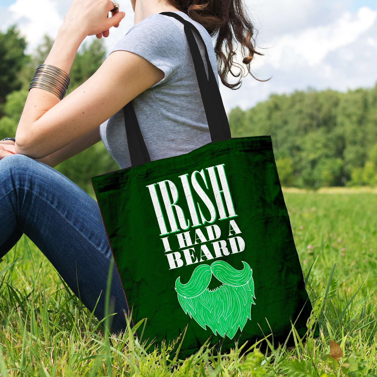 Designs by MyUtopia Shout Out:Irish I had A Beard Fabric Totebag Reusable Shopping Tote