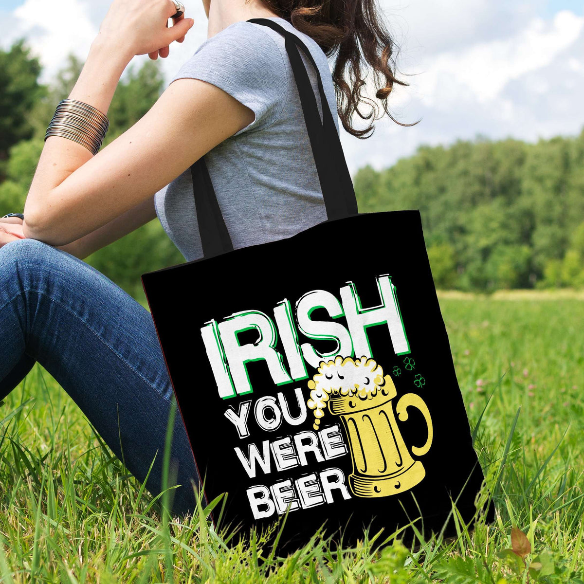 Designs by MyUtopia Shout Out:Irish You Were Beer Fabric Totebag Reusable Shopping Tote