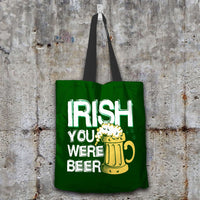 Load image into Gallery viewer, Designs by MyUtopia Shout Out:Irish You Were Beer Fabric Totebag Reusable Shopping Tote,Dark Green,Reusable Fabric Shopping Tote Bag
