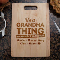 Load image into Gallery viewer, Designs by MyUtopia Shout Out:It&#39;s A Grandma Thing Personalized with Kids Names Engraved Maple Cutting Board,🌟  Best Value 9 3/4″ X 13.5″,Cutting Board
