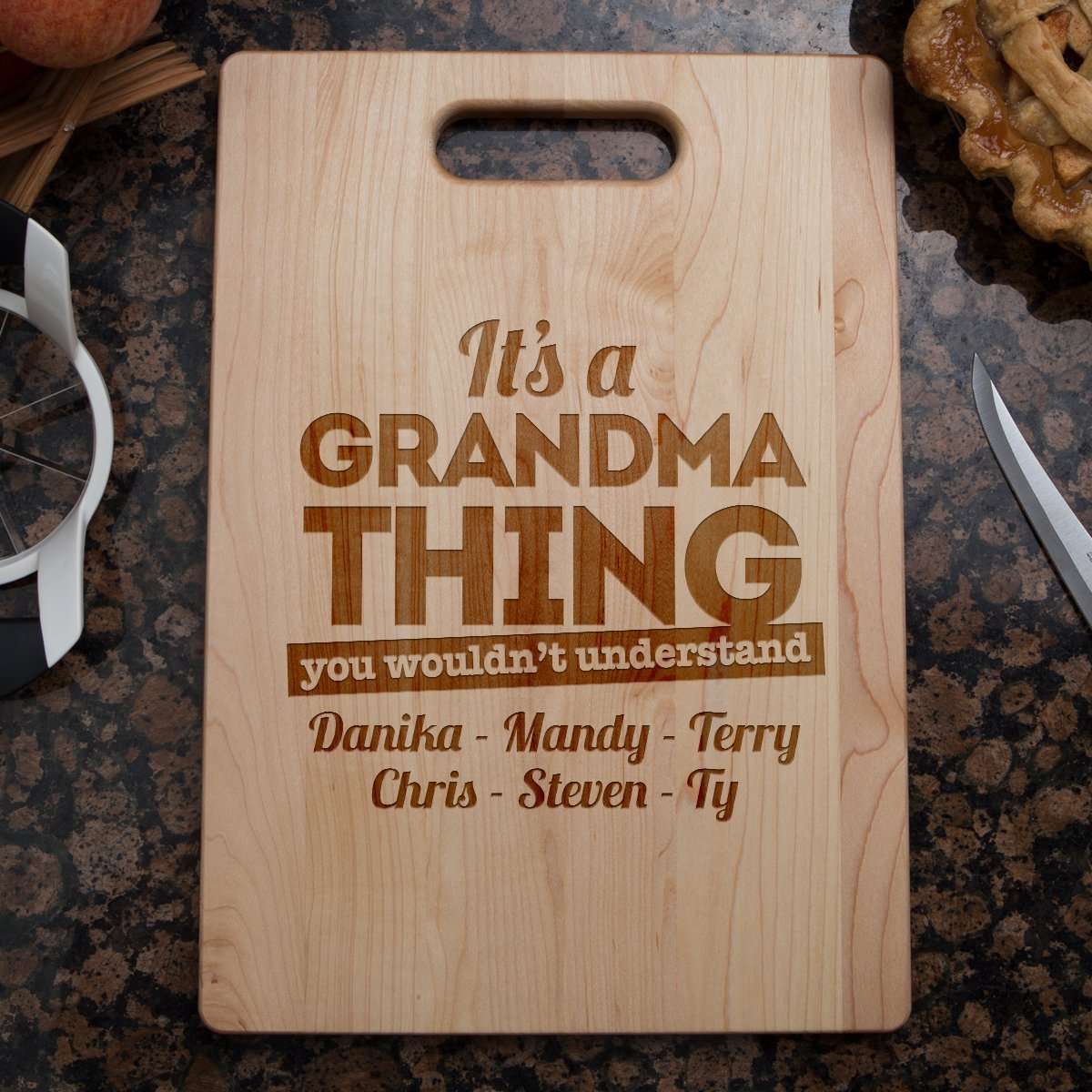 Designs by MyUtopia Shout Out:It's A Grandma Thing Personalized with Kids Names Engraved Maple Cutting Board,🌟  Best Value 9 3/4″ X 13.5″,Cutting Board