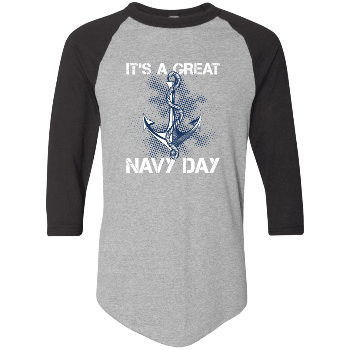 Designs by MyUtopia Shout Out:It's A Great Navy Day 3/4 Length Sleeve Color block Raglan Jersey T-Shirt,Athletic Heather/Black / S,Adult Unisex T-Shirt