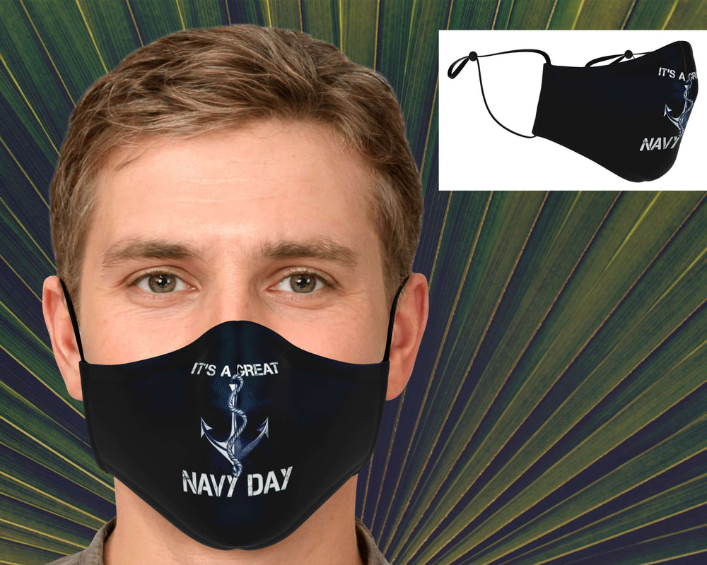 Designs by MyUtopia Shout Out:Its a great Navy Day Adult Fitted Face Mask w adjustable ear loops