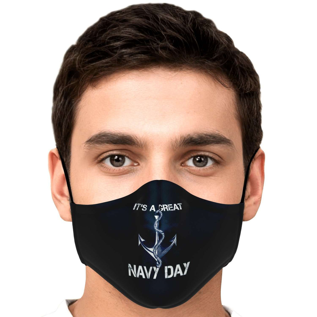 Designs by MyUtopia Shout Out:Its a great Navy Day Adult Fitted Face Mask w adjustable ear loops,Adult / Single / No filters,Fashion Face Mask - AOP