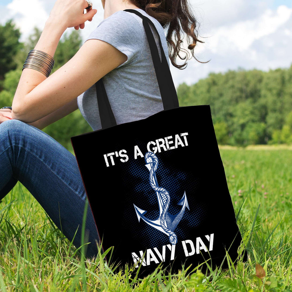 Designs by MyUtopia Shout Out:It's A Great Navy Day Fabric Totebag Reusable Shopping Tote