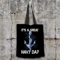Load image into Gallery viewer, Designs by MyUtopia Shout Out:It&#39;s A Great Navy Day Fabric Totebag Reusable Shopping Tote
