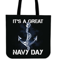 Load image into Gallery viewer, Designs by MyUtopia Shout Out:It&#39;s A Great Navy Day Fabric Totebag Reusable Shopping Tote
