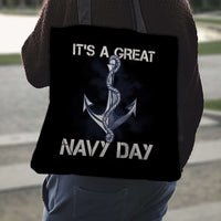 Load image into Gallery viewer, Designs by MyUtopia Shout Out:It&#39;s A Great Navy Day Fabric Totebag Reusable Shopping Tote
