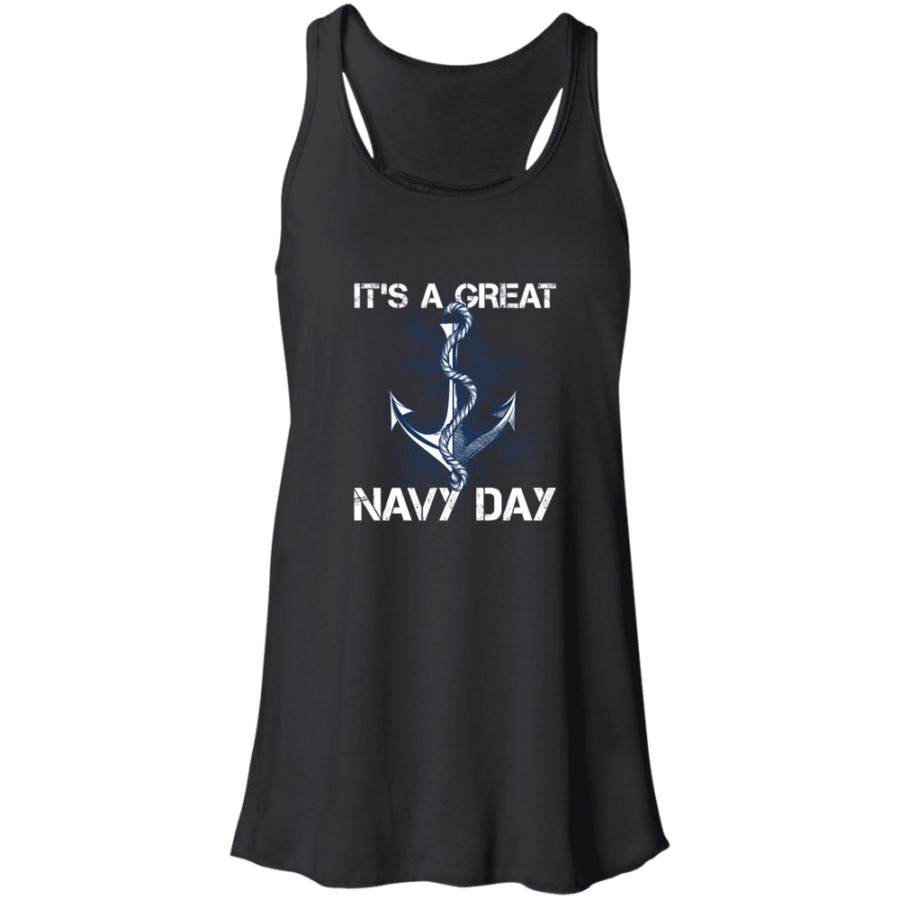 Designs by MyUtopia Shout Out:It's A Great Navy Day Flowy Racerback Tank,Black / X-Small,Tank Tops