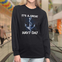 Load image into Gallery viewer, Designs by MyUtopia Shout Out:It&#39;s A Great Navy Day Long Sleeve Ultra Cotton T-Shirt
