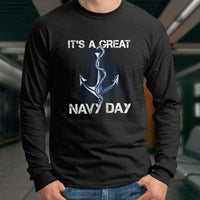 Load image into Gallery viewer, Designs by MyUtopia Shout Out:It&#39;s A Great Navy Day Long Sleeve Ultra Cotton T-Shirt
