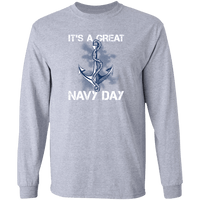 Load image into Gallery viewer, Designs by MyUtopia Shout Out:It&#39;s A Great Navy Day Long Sleeve Ultra Cotton T-Shirt,Sport Grey / S,Long Sleeve T-Shirts

