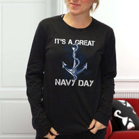 Load image into Gallery viewer, Designs by MyUtopia Shout Out:It&#39;s A Great Navy Day Long Sleeve Ultra Cotton T-Shirt
